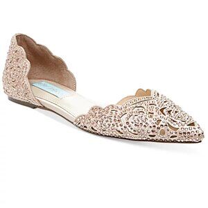 Betsy Johnson Blue Lucy Blush Embelished Flat - NIB